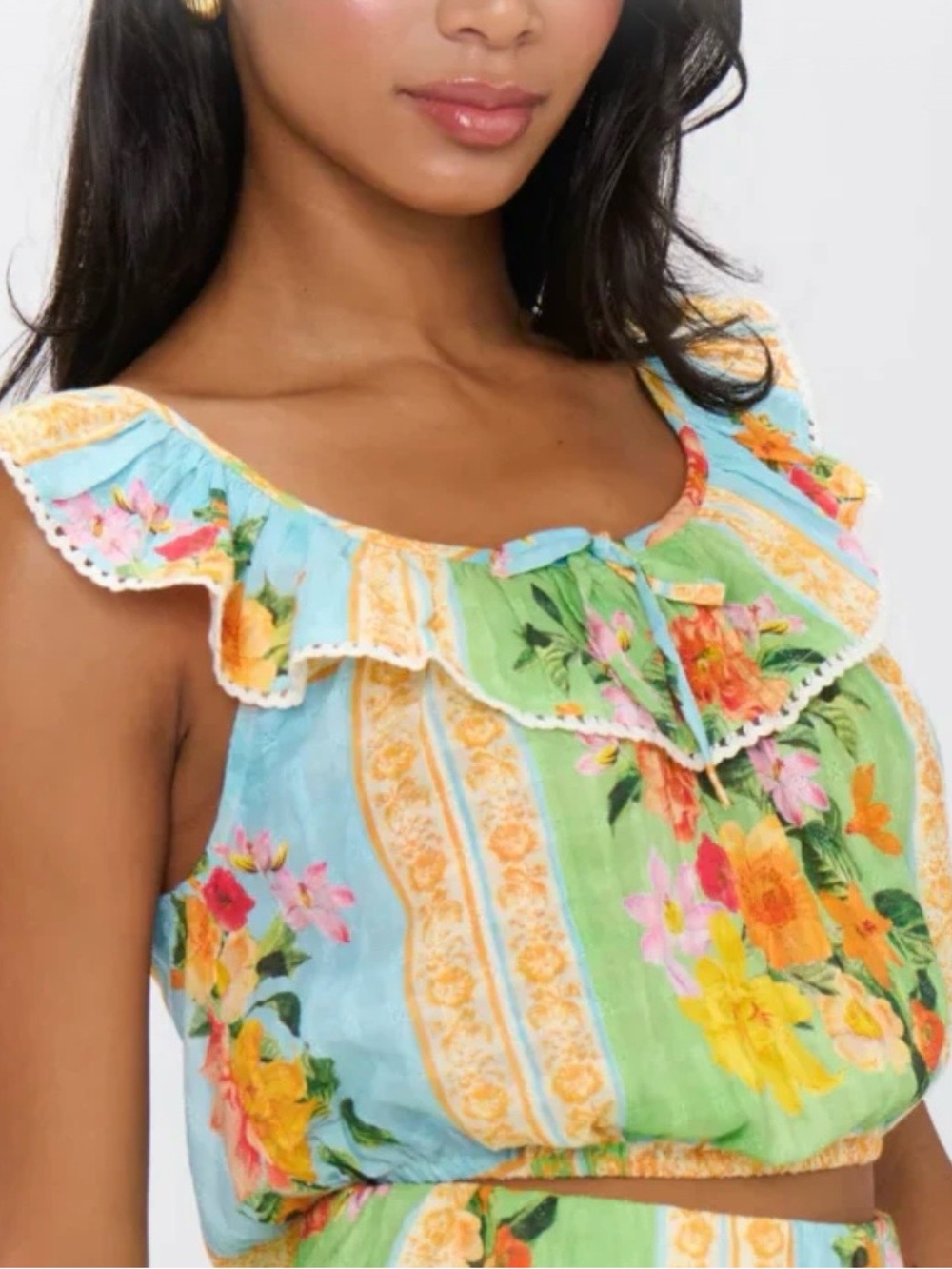 Show Me Your MuMu Floral Ruffle Crop Top Med